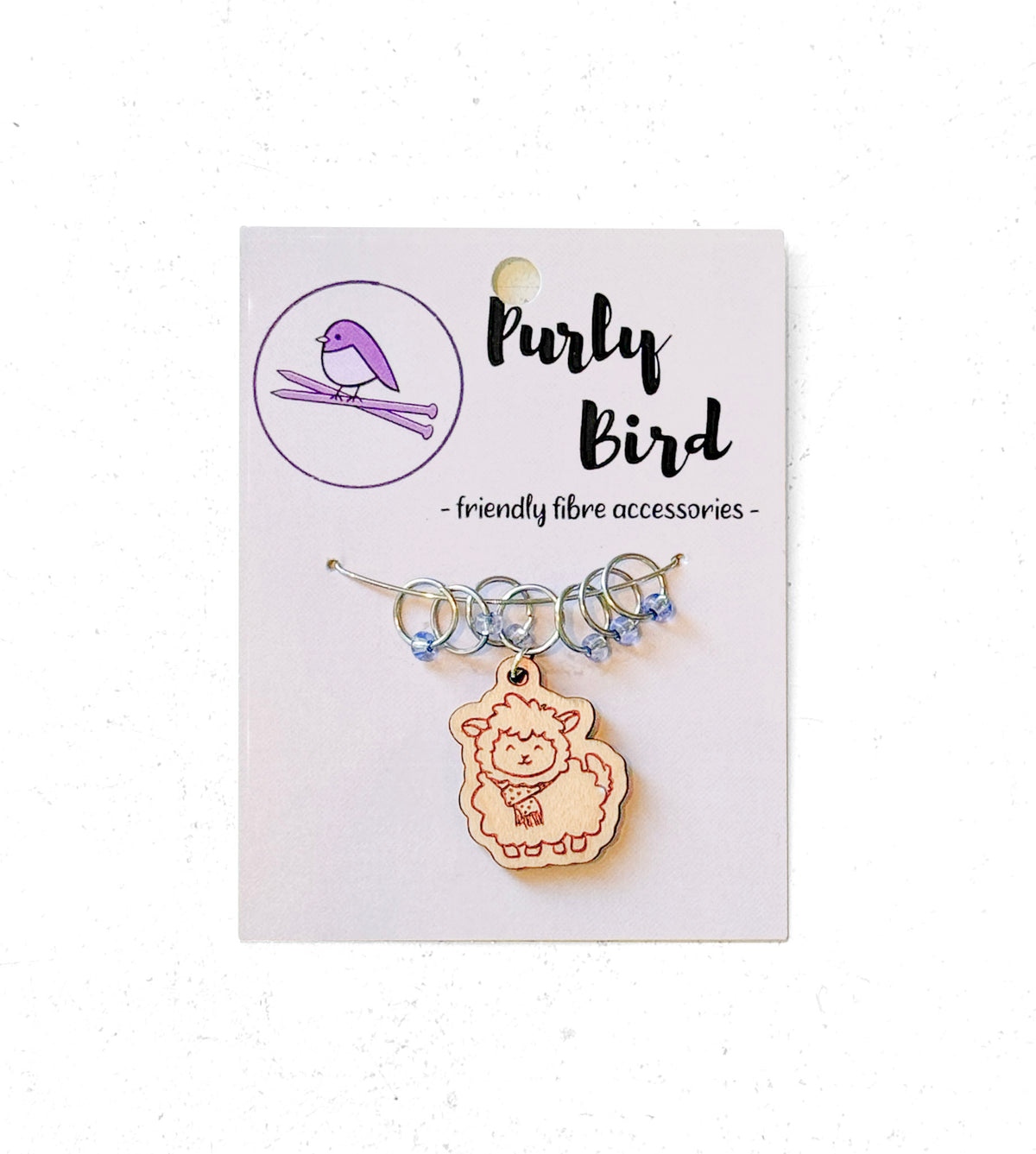 Purly Bird Stitch Marker Rings Plus Charm wood sheep