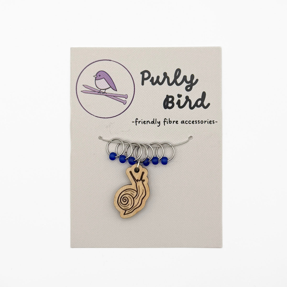 Purly Bird Stitch Marker Rings Plus Charm wood snail