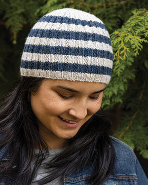 Churchmouse Yarns and Teas pattern striped ribbed beanie