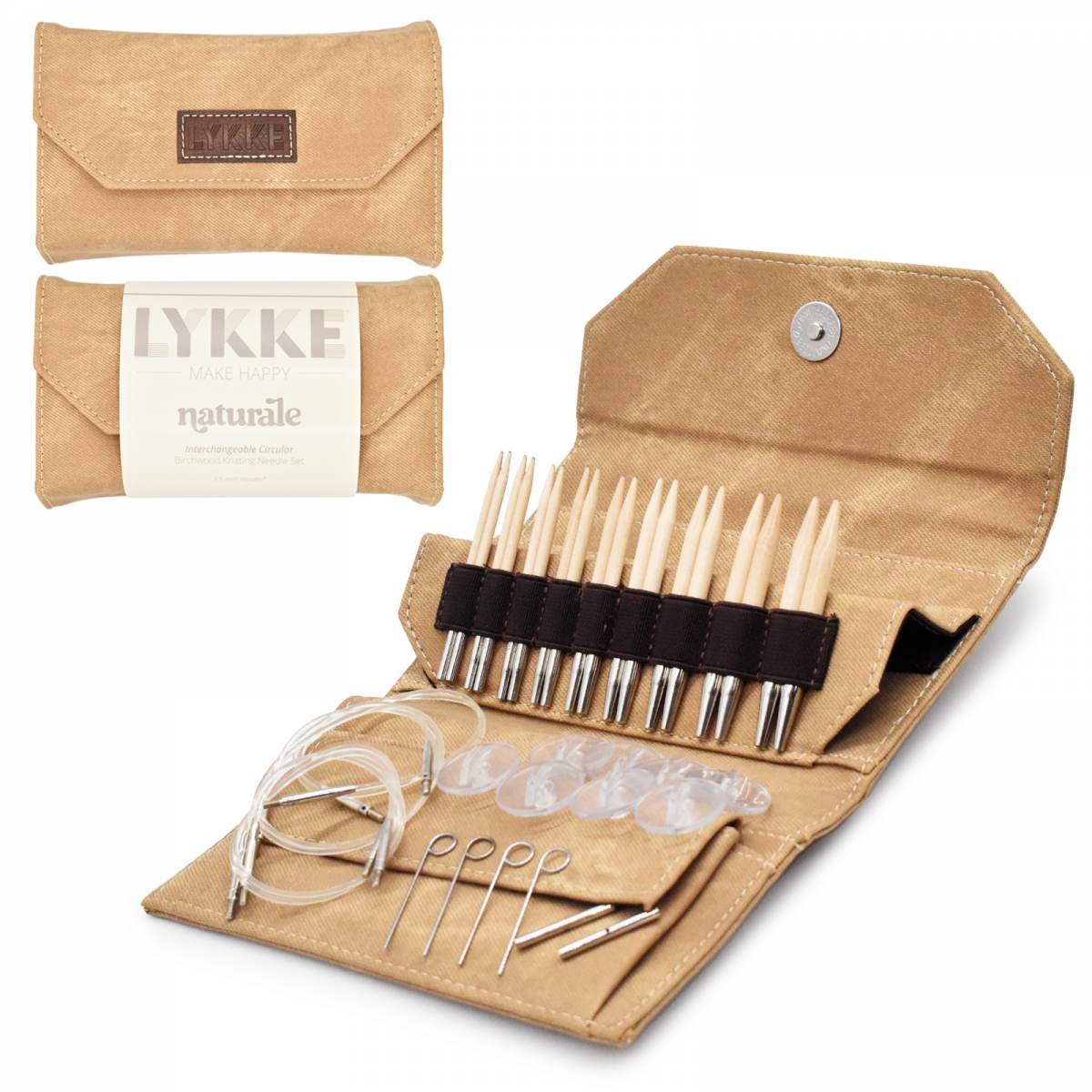 Lykke naturale Interchangeable Set 9 cm / 3.5" Tips driftwood tan denim