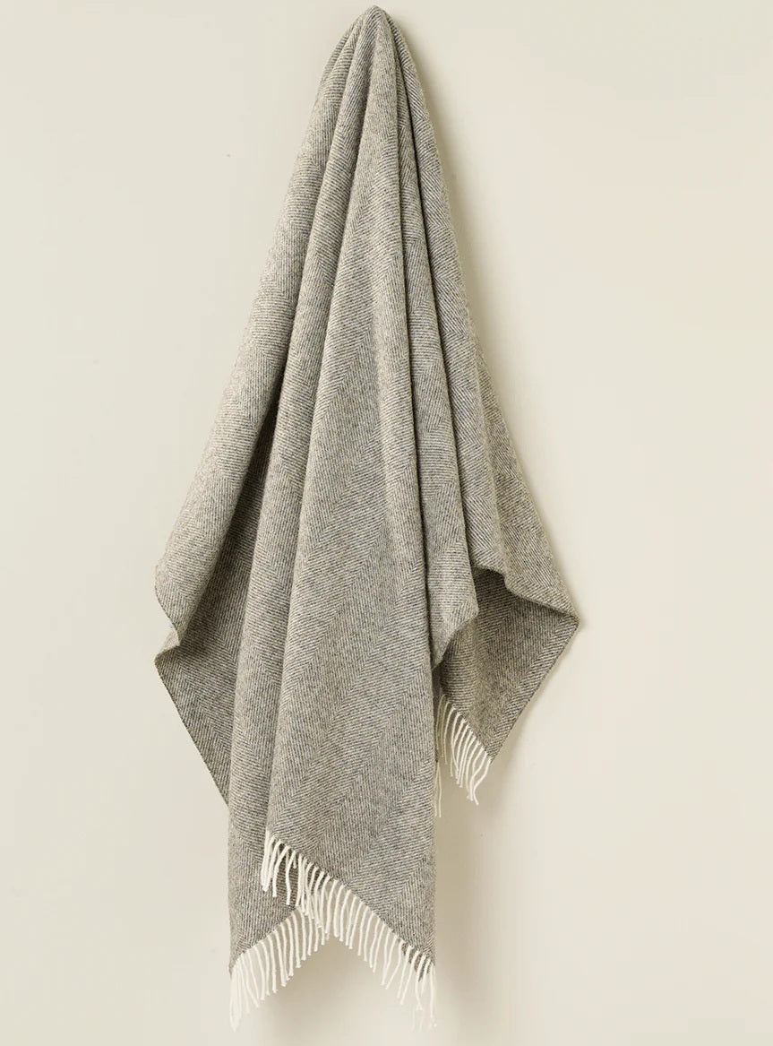 Bronte by Moon Pure New Wool Throw wool herringbone vintage grey