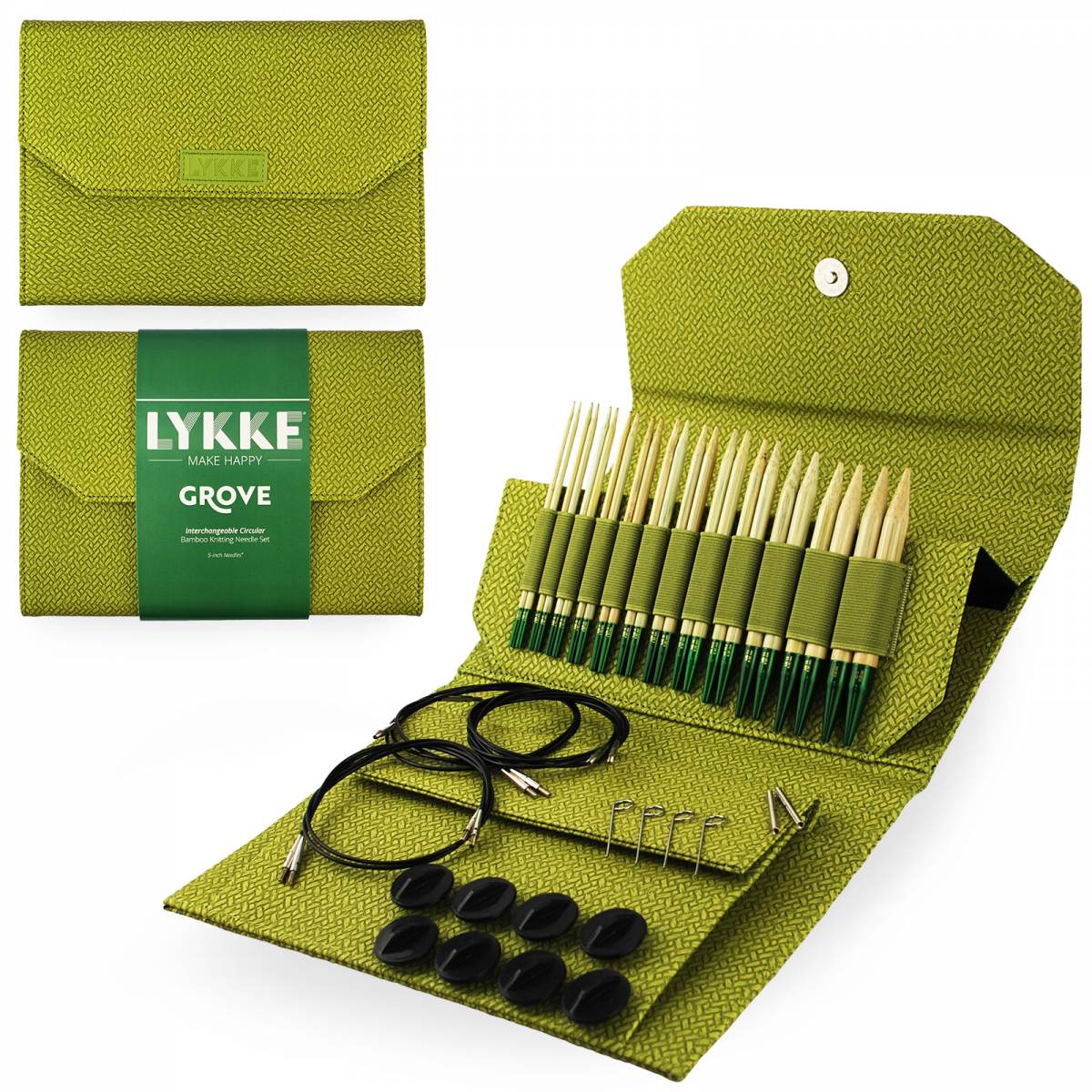 Lykke Grove Interchangeable Set 13cm/5" Tips green basketweave effect
