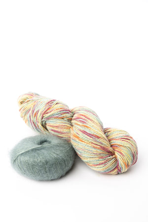 Travelling Rib Loop Kit Juniper Moon Patagonia Hand Paints wool  Knitting for Olive Soft Silk Mohair mohair silk beachy colourway