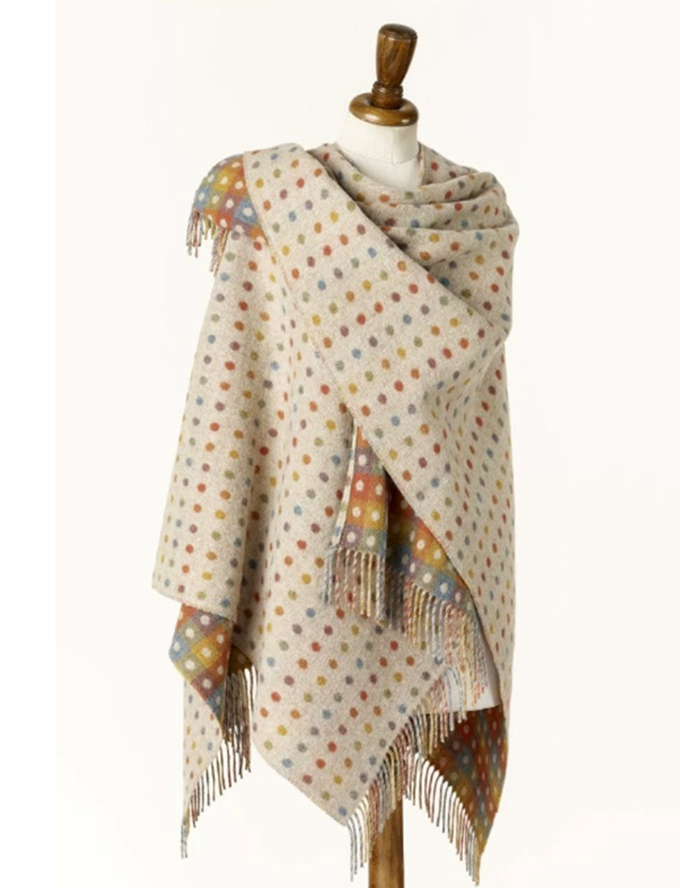 Bronte by Moon Mini Ruana Wrap merino lambswool beige multispot