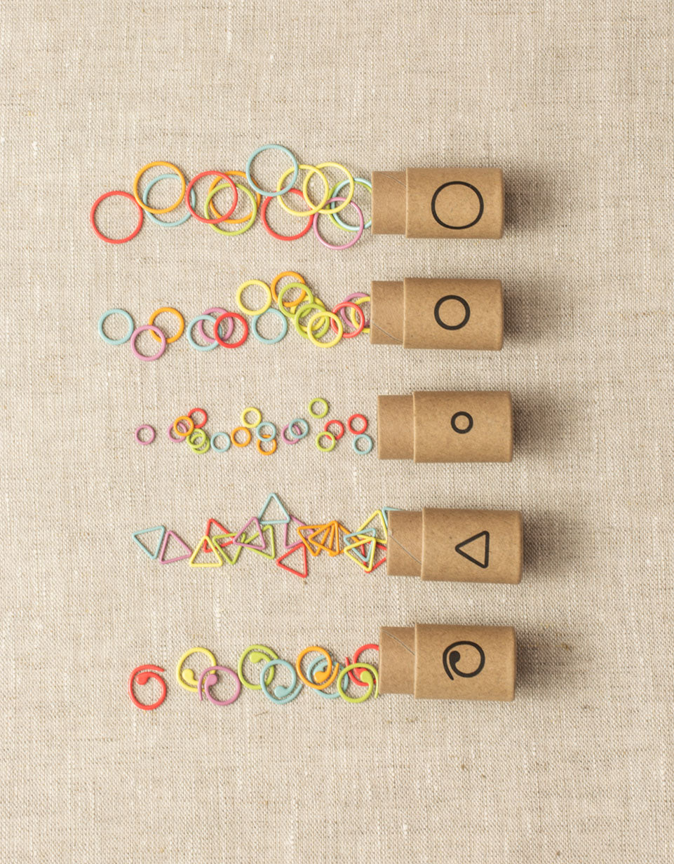 Cocoknits Flight of Stitch Markers nylon coated steel each container with different colour size and shape