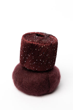 Shimmer Cowl Kit Lana Gatto Paillettes polyester Knitting for Olive mohair silk garnet colourway