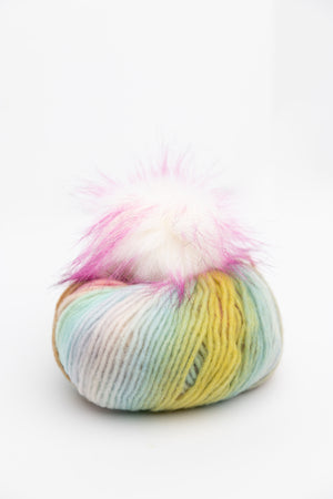 Estelle Yarns Colour Flow Hat Kit wool nylon q42207k gumball with orchid pompom