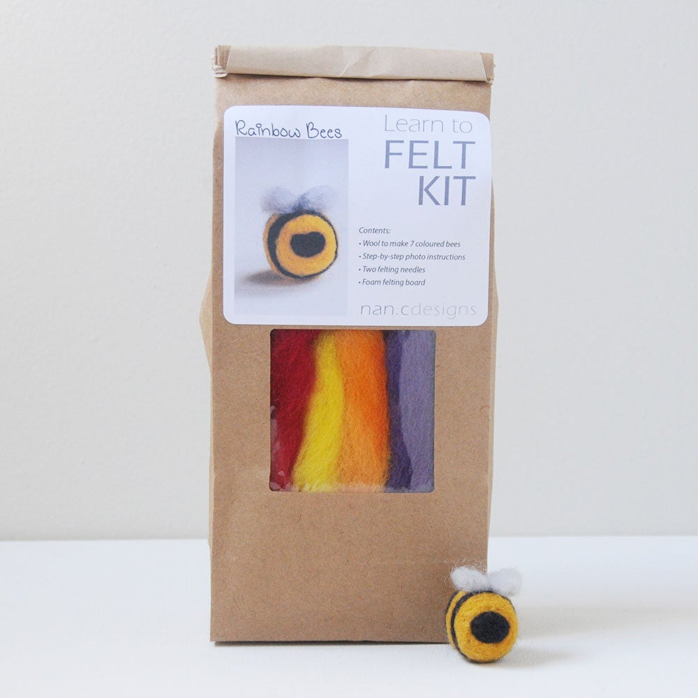 Nan C Designs Learn to Felt Kit wool rainbow bees