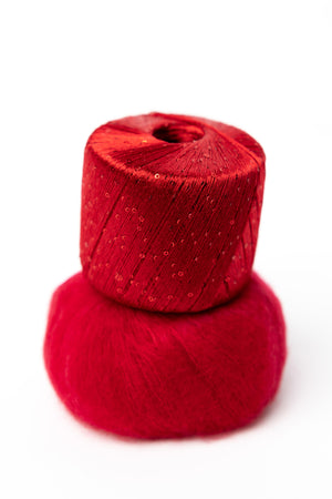 Shimmer Cowl Kit Lana Gatto Paillettes polyester Drops Kid-Silk mohair silk ruby colourway