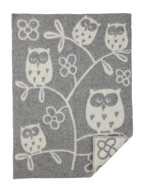 Klippan Baby Blanket eco lambswool tree owl light grey